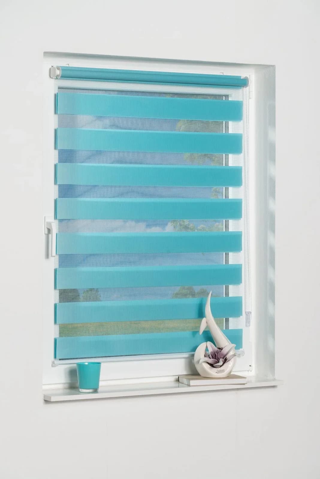 K-HOME Maringa Doppelrollo Klemmfix Eisblau Polyester