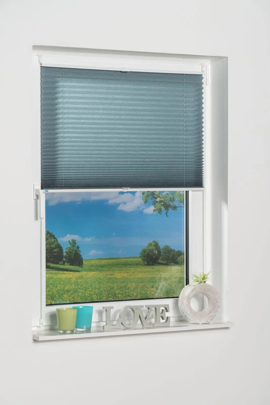 K-HOME Plissee Klemmfix Pisa Blau Crush-Optik