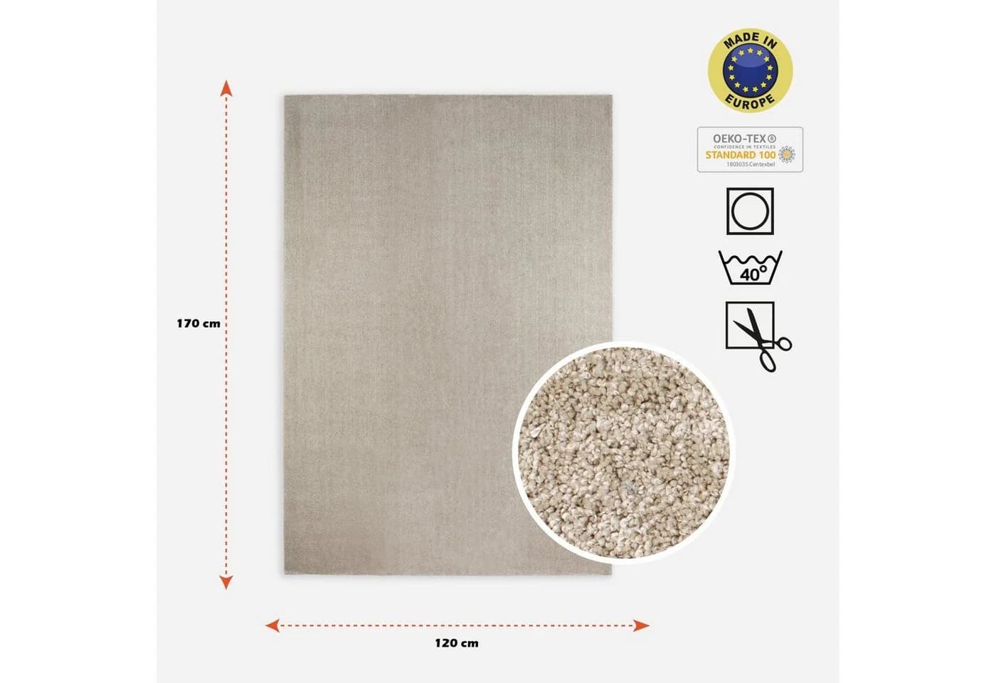 Rikmani Waschbarer Kurzflor-Teppich Beige - Bild 3