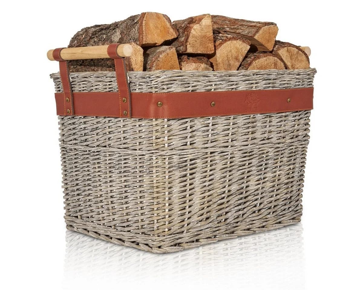 OAKAGE Kaminholzkorb Weidenkorb Grau mit schmutzabweisendem Futter - Bild 2