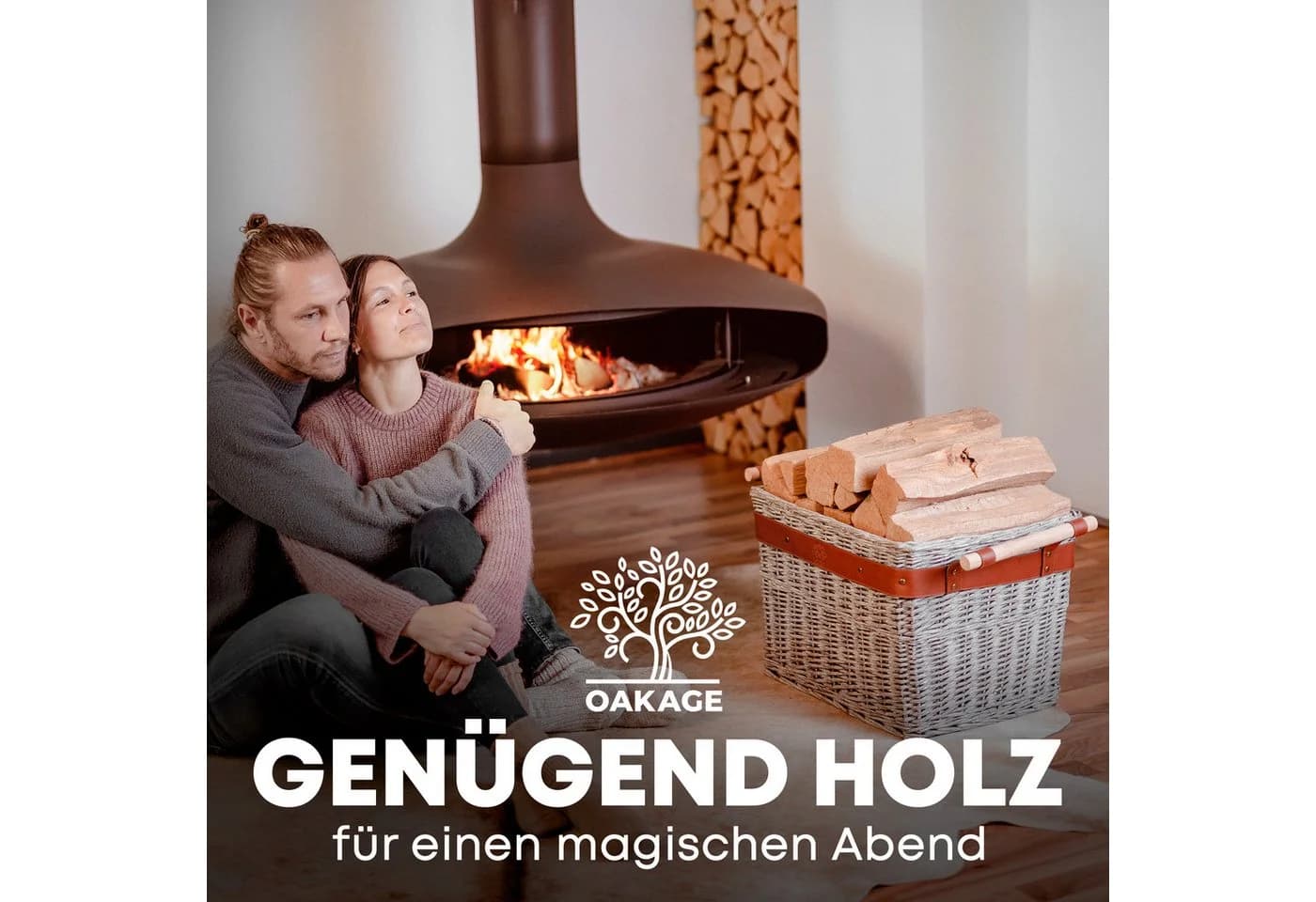 OAKAGE Kaminholzkorb Weidenkorb Grau mit schmutzabweisendem Futter - Bild 3