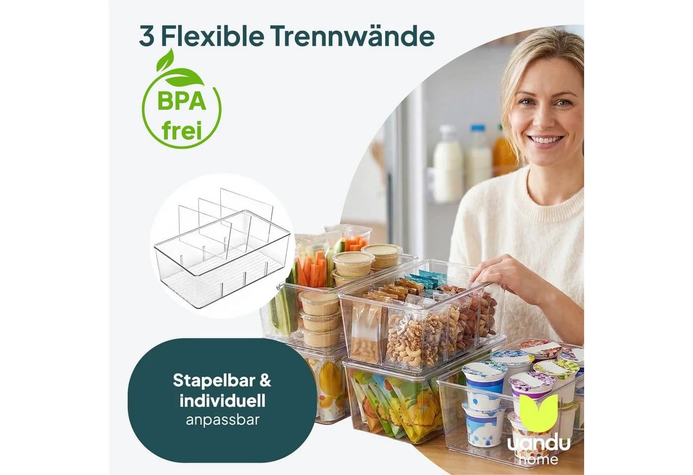 uandu home Kühlschrank Organizer 4er Set Transparent Stapelbar - Bild 4