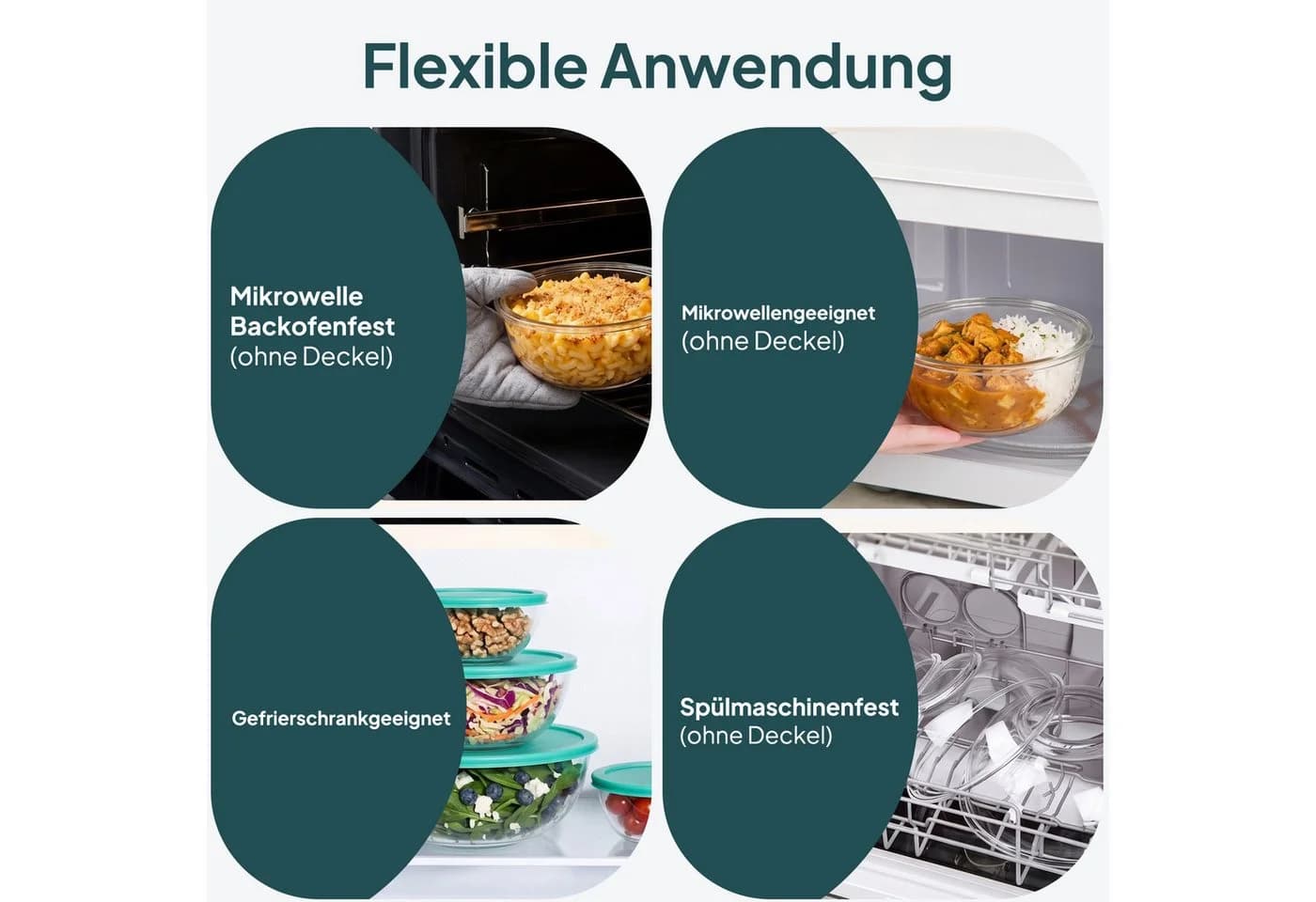 uandu home 5er Glas-Salatschüssel Set mit Deckel BPA-frei Stapelbar - Bild 4