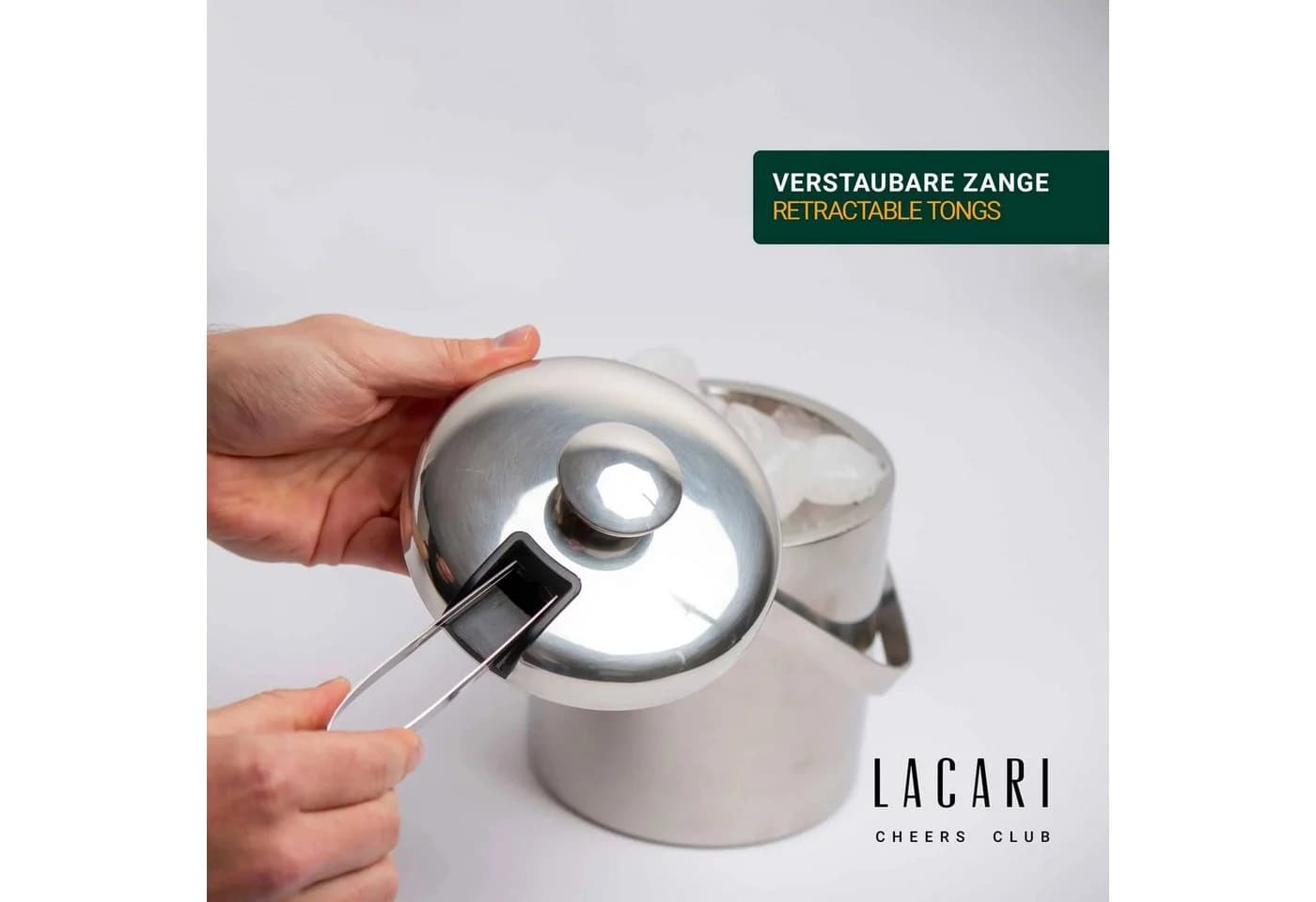 LACARI Eiseimer 1,3 Liter Edelstahl Silber mit Deckel