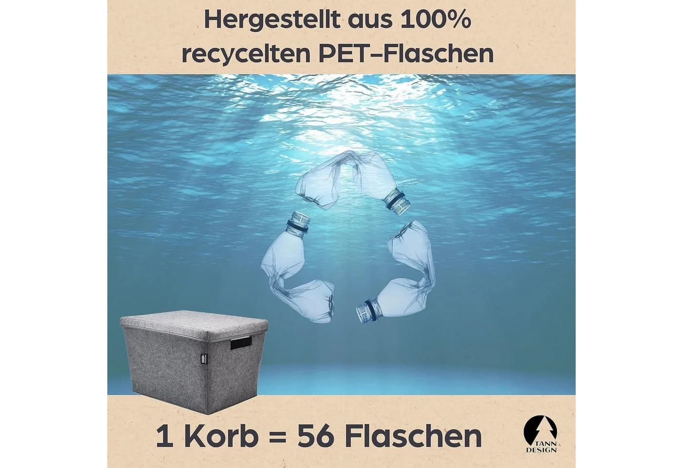 Tanndesign Wäschekorb 64L Grau rPET Filz - Bild 3