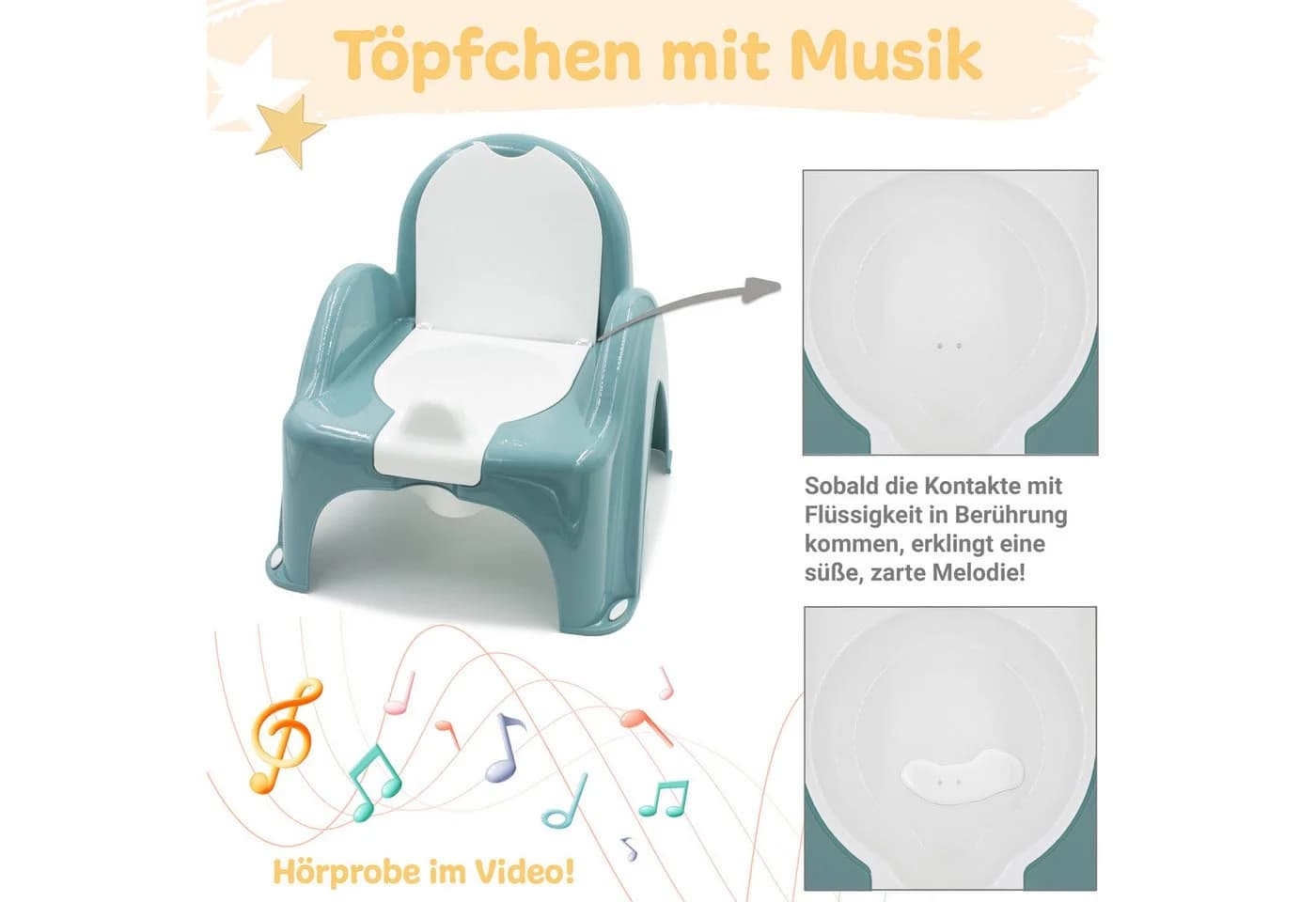 Babykajo Töpfchen mit Musik Grün - Kinder Töpfchen mit Anti-Rutsch-Beschichtung