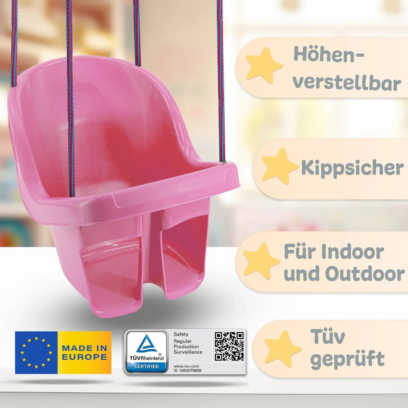 Babykajo Babyschaukelsitz Rosa mit Karabinern