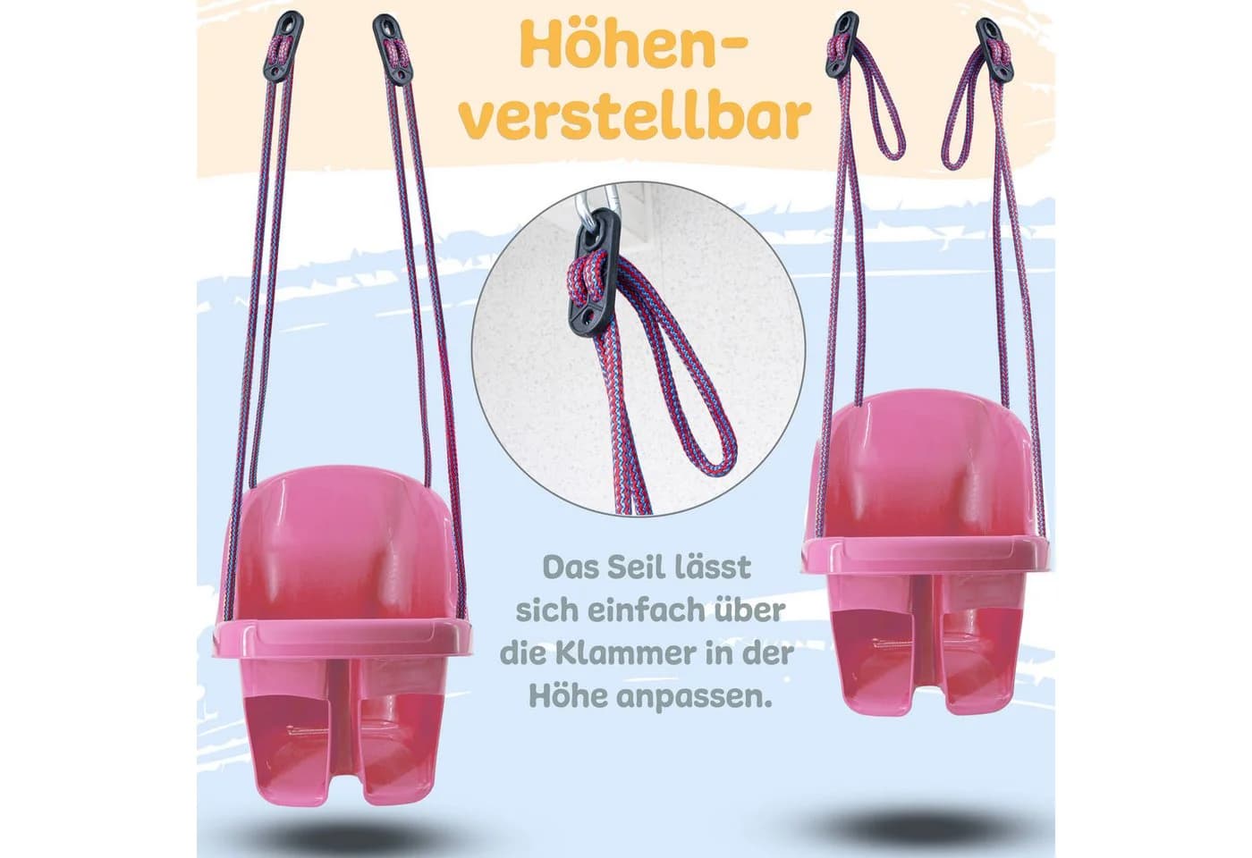 Babykajo Babyschaukelsitz Rosa mit Karabinern - Bild 5
