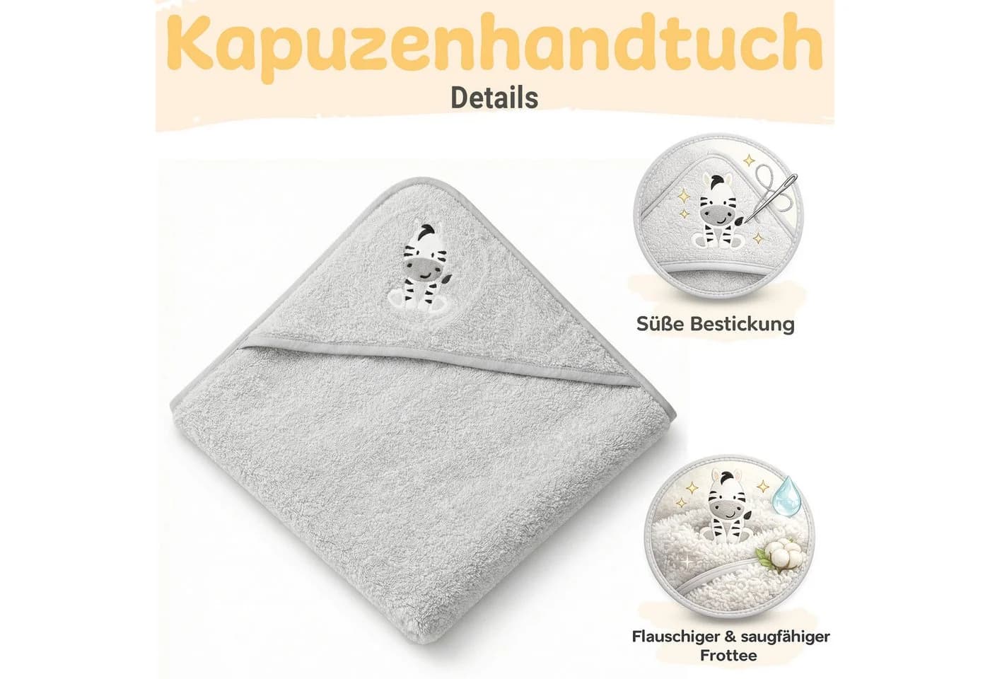 Babykajo Kapuzenhandtuch Grau mit Tiermotiv & Waschlappen - Bild 3
