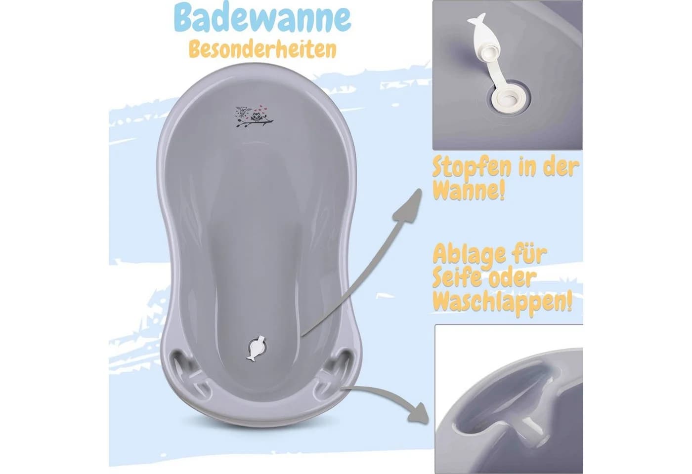 Babykajo Babybadewanne mit Ständer Grau 5-tlg. Set - Bild 3