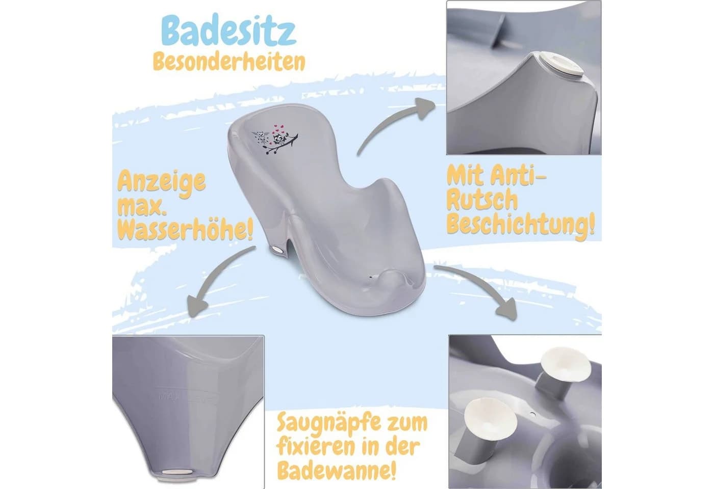 Babykajo Babybadewanne mit Ständer Grau 5-tlg. Set - Bild 4