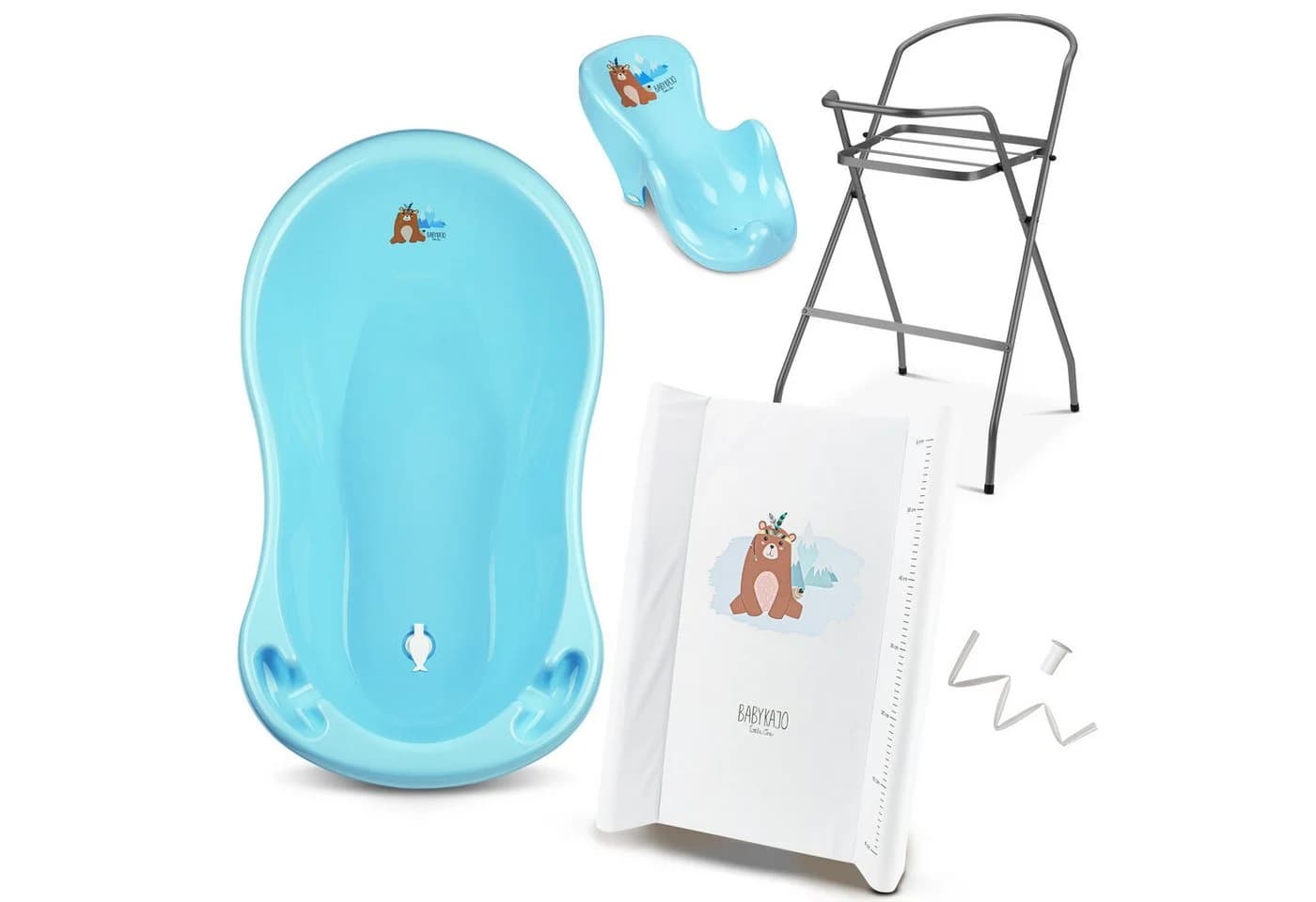 Babykajo Babybadewanne mit Ständer, 5-tlg. Set mit Gestell, Sitz, Schlauch und Wickelauflage - TÜV geprüft - Bild 2