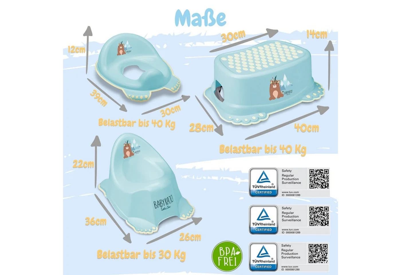 Babykajo Babybadewanne mit Ständer 8-tlg. Blau - Bild 3