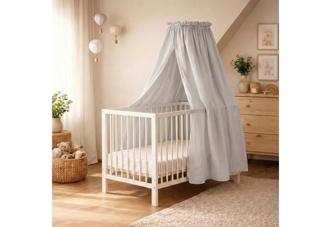 Babykajo Betthimmel Stoff + Ständer Creme/Grau Musselin - Bild 2