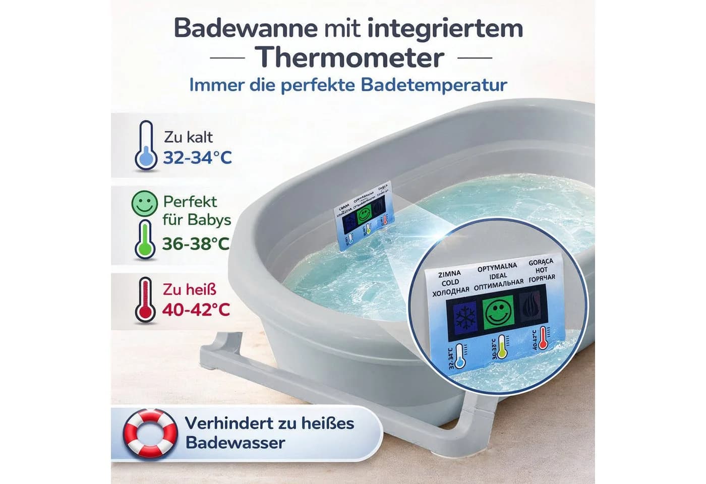 Babykajo Babybadewanne faltbar mit Thermometer und Abfluss - Bild 5