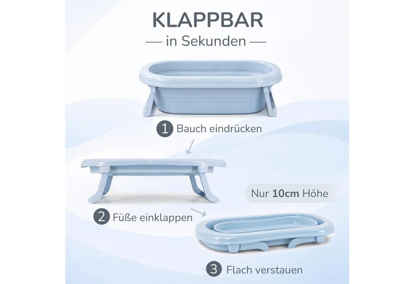 Babykajo Faltbare Babybadewanne hellblau mit Thermometer - Bild 3