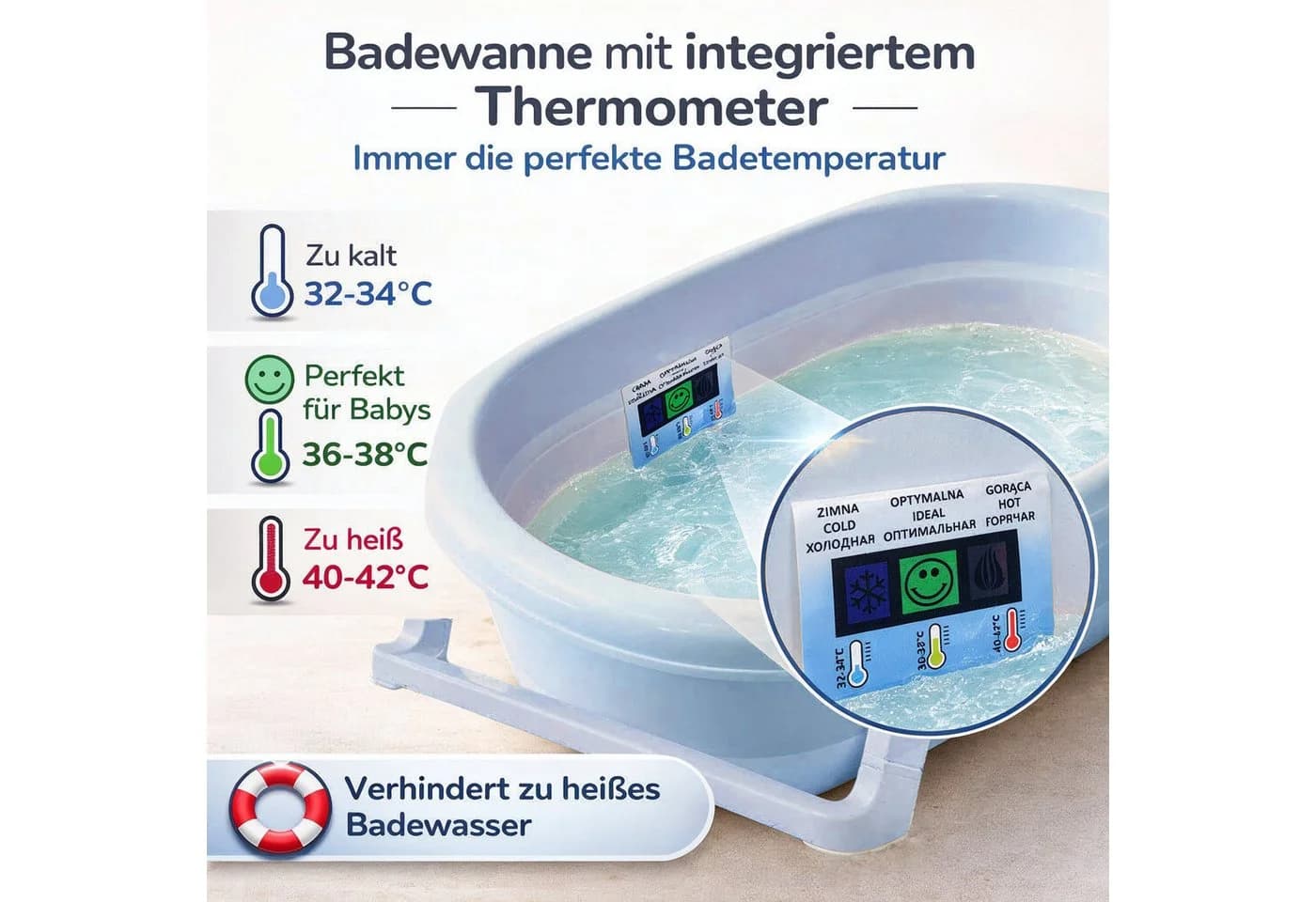 Babykajo Faltbare Babybadewanne hellblau mit Thermometer - Bild 5