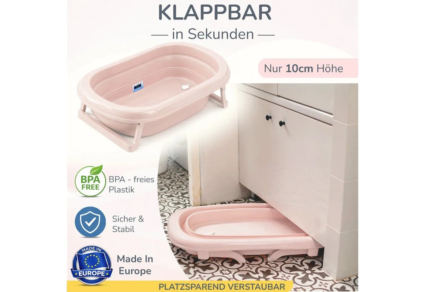 Babykajo Babybadewanne 4-tlg. Rosa Faltbar mit Ständer - Bild 3