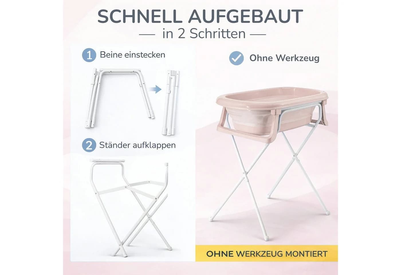 Babykajo Babybadewanne 4-tlg. Rosa Faltbar mit Ständer - Bild 5