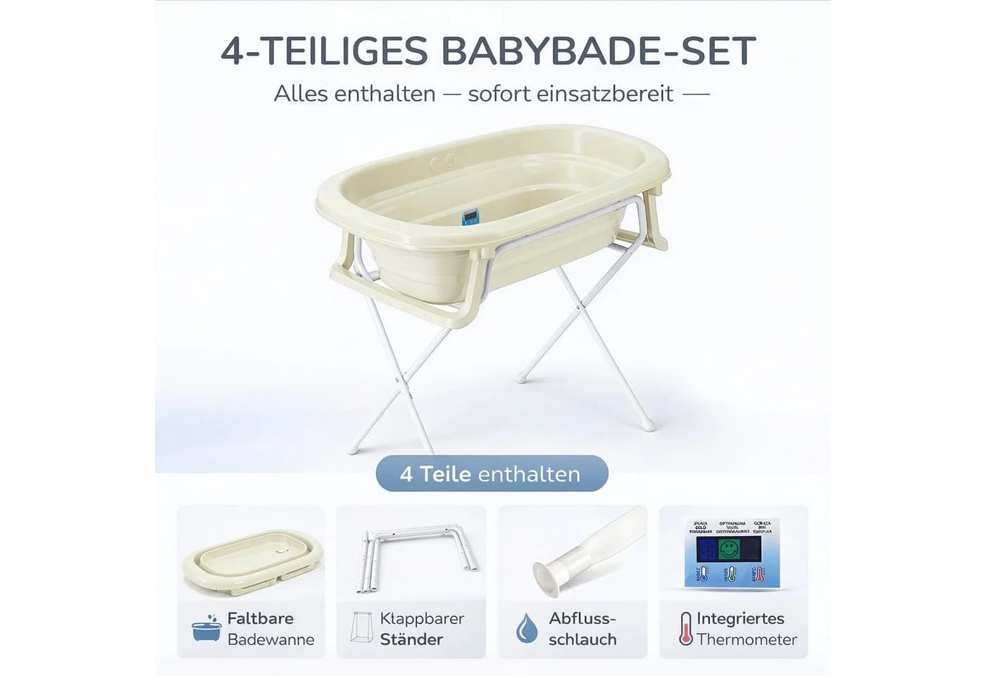 Babykajo Babybadewanne Set 4-tlg. Faltbar mit Ständer