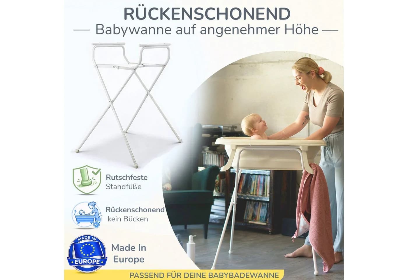 Babykajo Babybadewanne Set 4-tlg. Faltbar mit Ständer - Bild 4