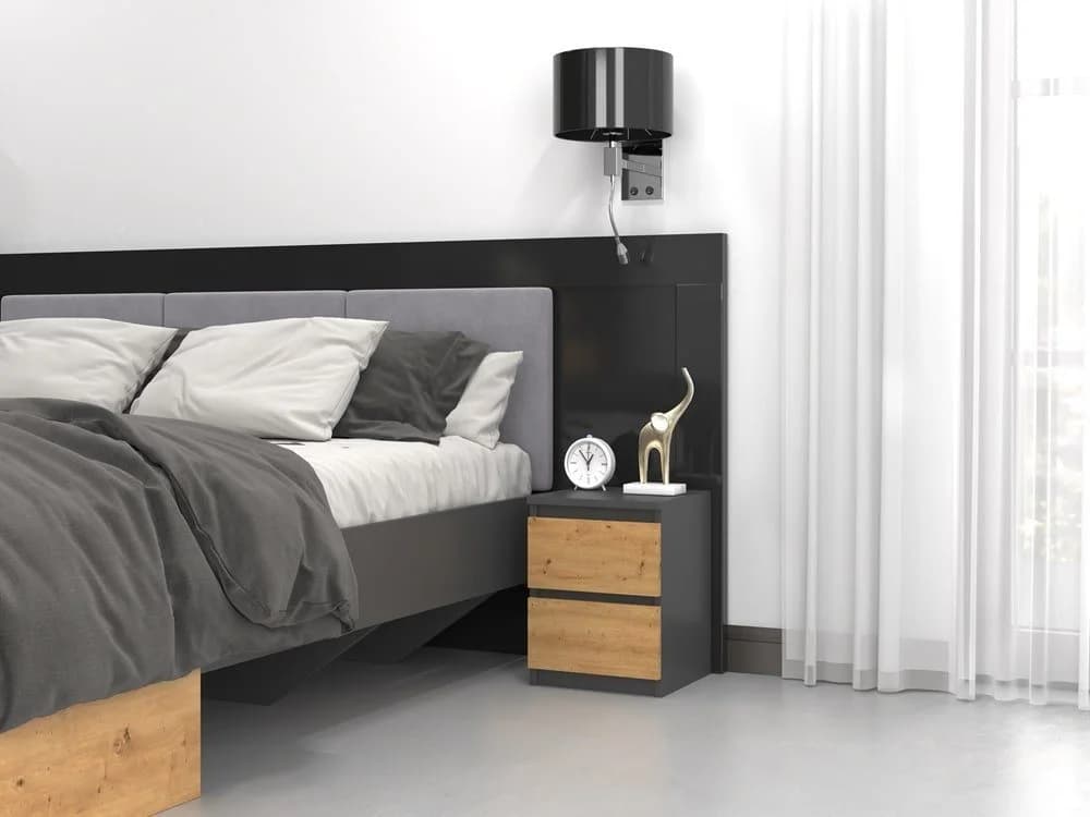 Home Collective Nachttisch Anthrazit 2 Schubladen Holzwerkstoff