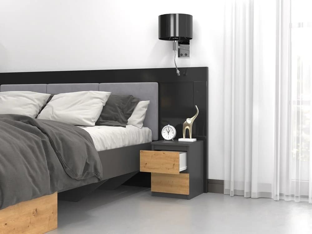 Home Collective Nachttisch Anthrazit 2 Schubladen Holzwerkstoff - Bild 4