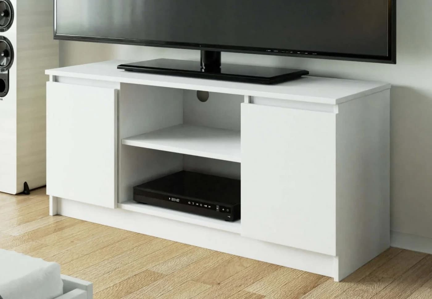 Home Collective TV-Schrank 120 cm Weiß mit zwei Türen und zwei offenen Regalen - Bild 2