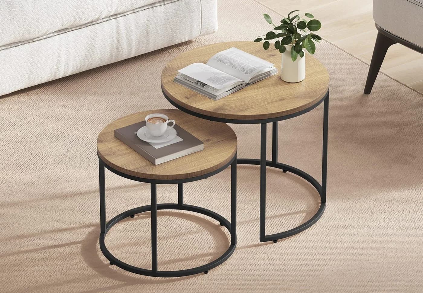 Home Collective Couchtisch 2er Set Eiche Schwarz Loft Design - Bild 2