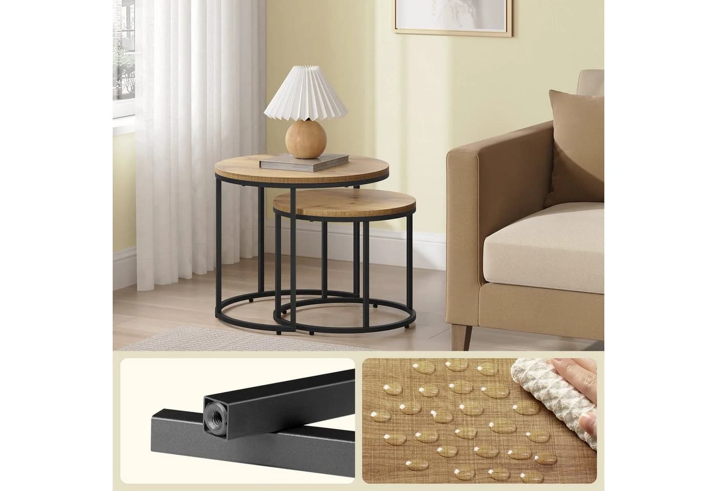 Home Collective Couchtisch 2er Set Eiche Schwarz Loft Design - Bild 4