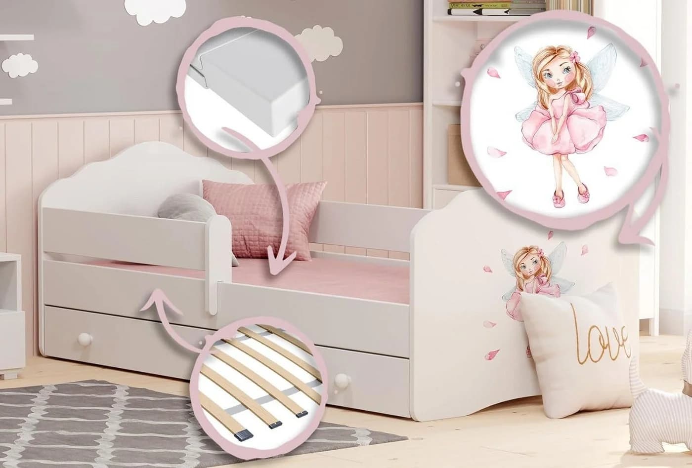 Kids Collective Kinderbett Weiß mit Prinzessin Motiv und Schublade - Bild 5