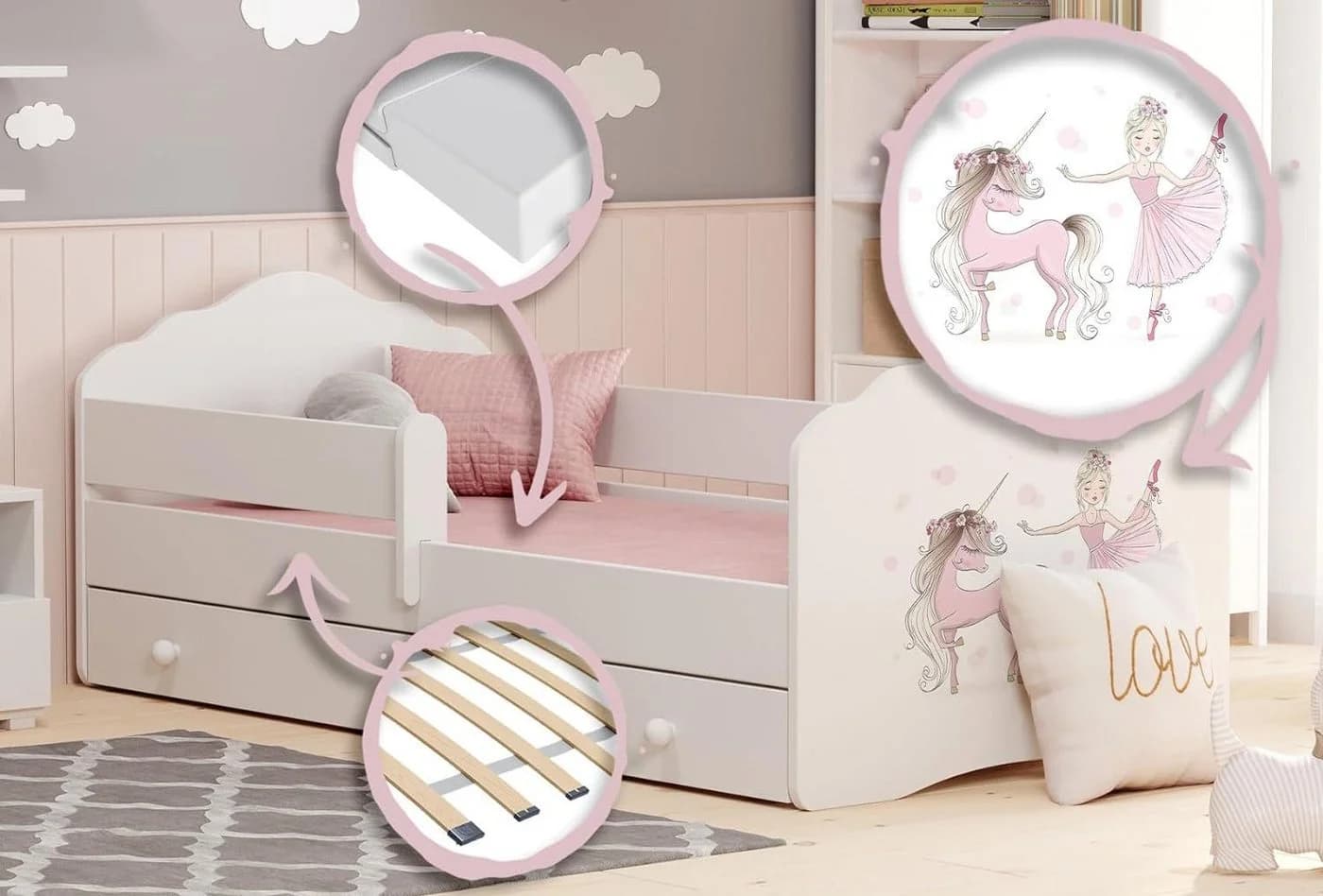 Kids Collective Kinderbett Weiß mit Pferd Motiv und Schublade - Bild 5