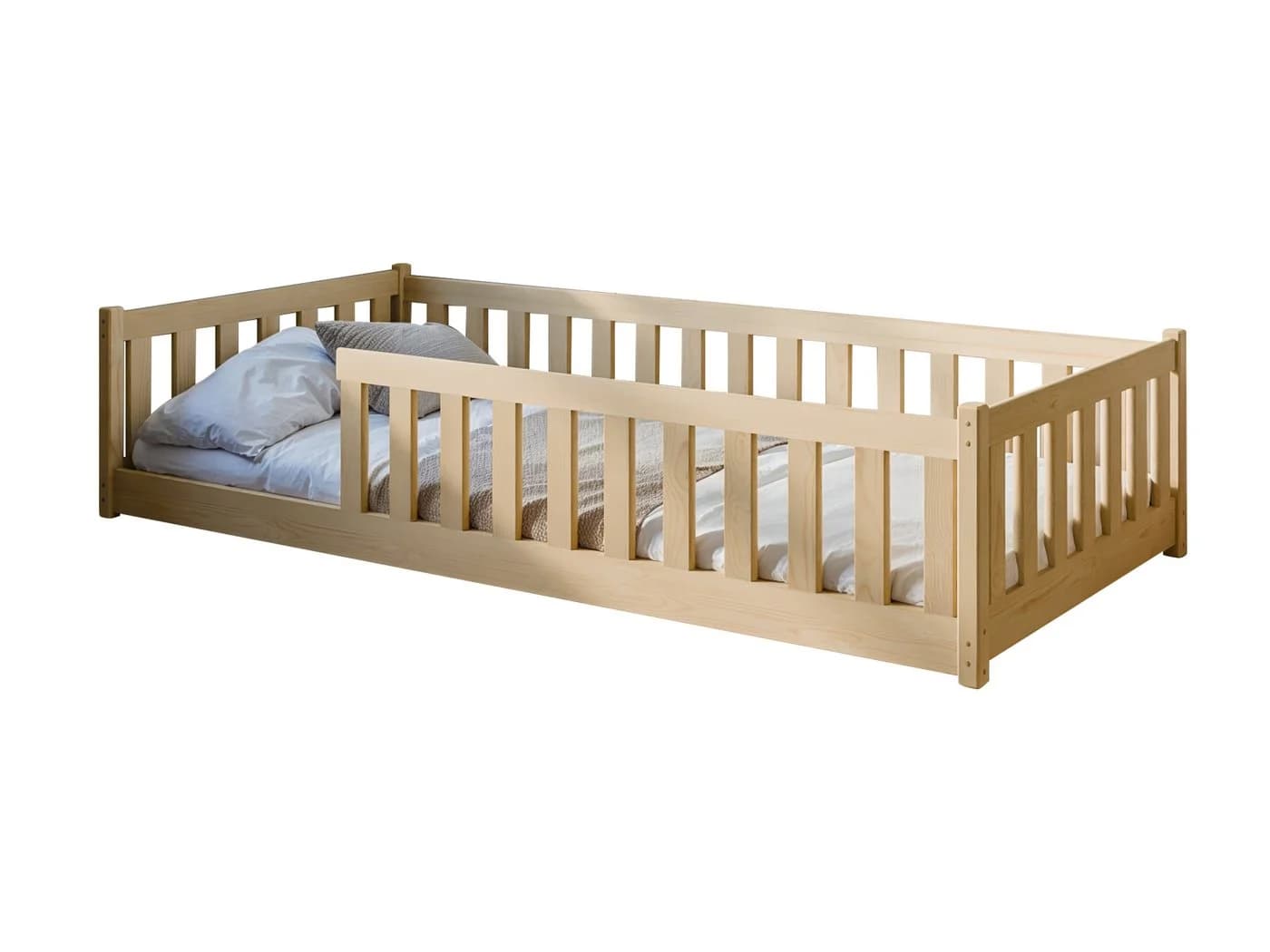 Kids Collective Montessori Bodenbett Kiefer Natur mit Rausfallschutz