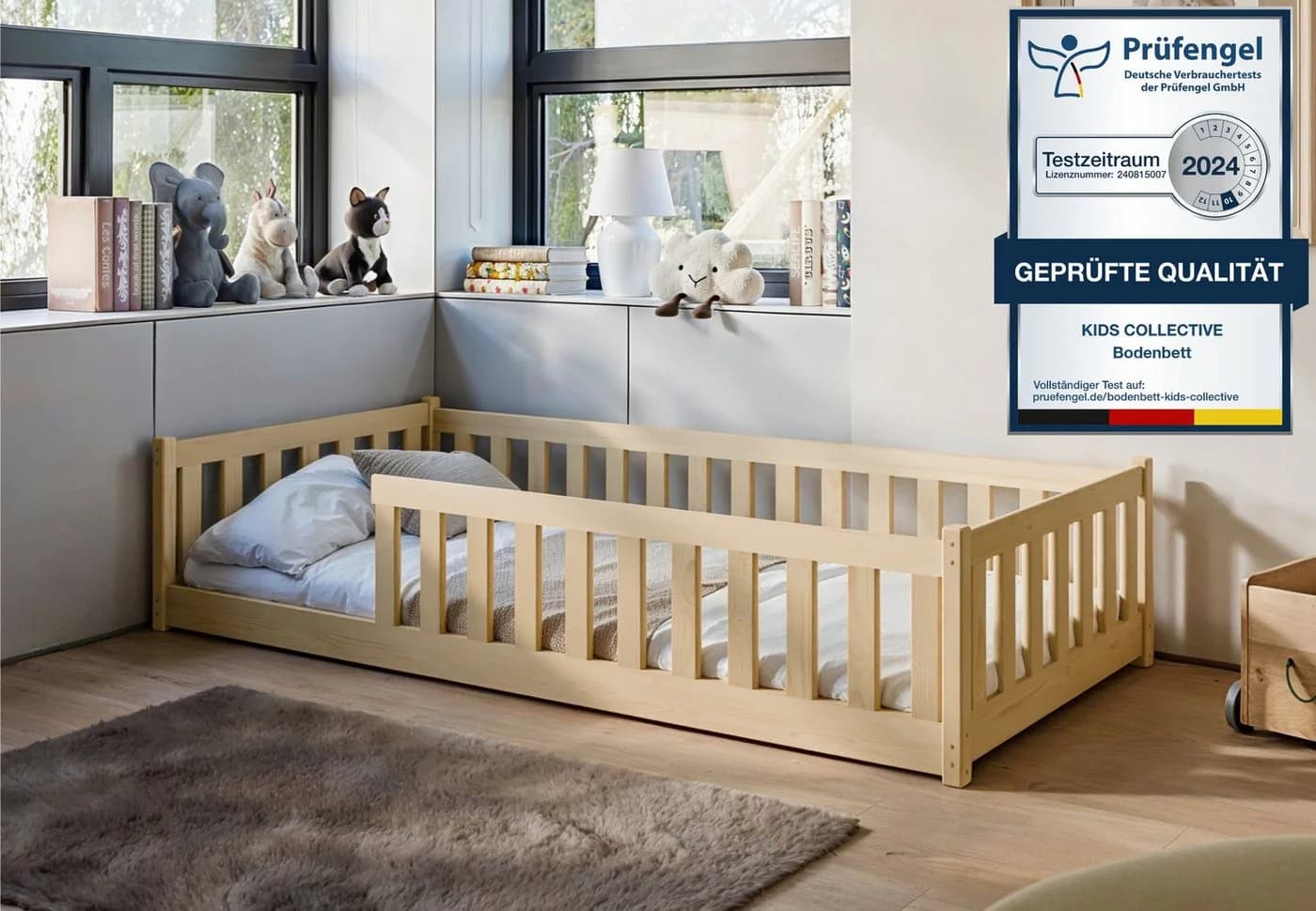 Kids Collective Montessori Bodenbett Kiefer Natur mit Rausfallschutz - Bild 2
