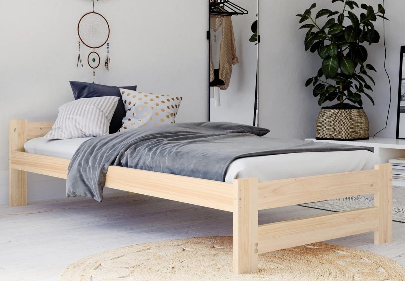 Home Collective Holzbett Kiefer Massivholz Skandi Boho Landhaus - Bild 3