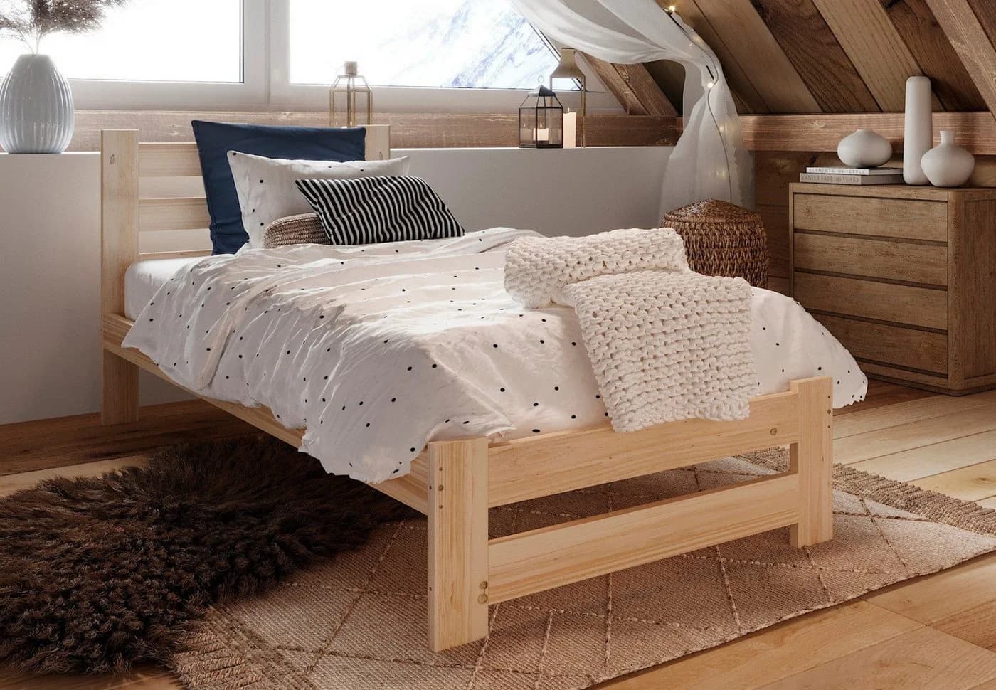 Home Collective Holzbett Kiefer Massivholz Skandi Landhaus 90x200 cm Natur - Bild 3