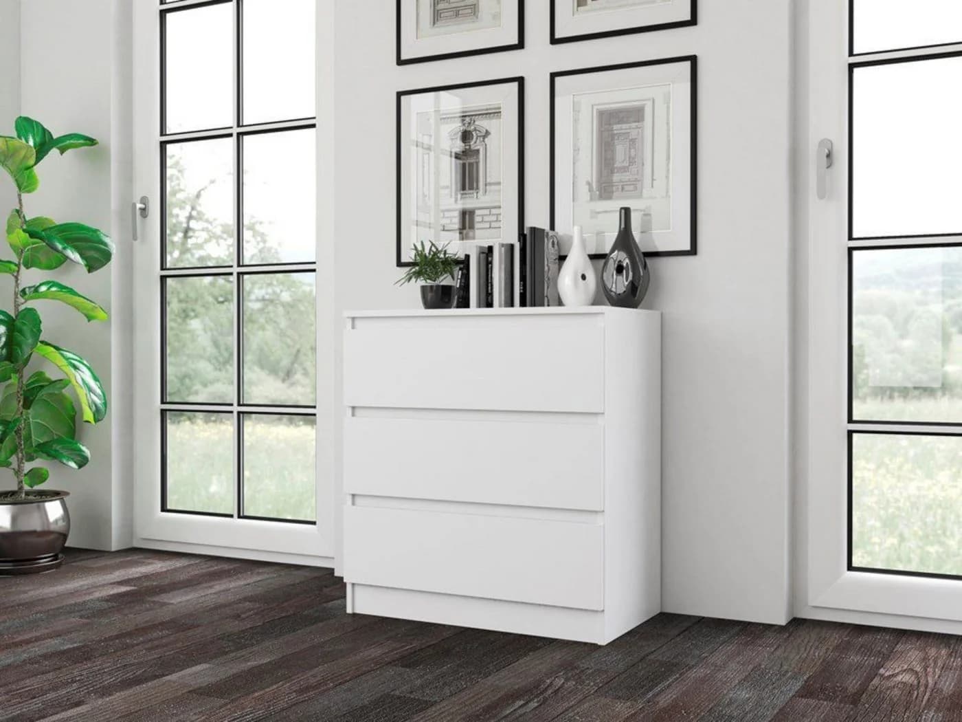 Home Collective Kommode Highboard Sideboard 3 Schubladen Weiß - Bild 5