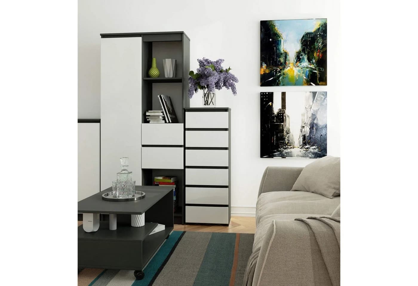 Home Collective Kommode 40 cm breit 6 Schubladen Graphit-Weiß - Bild 4