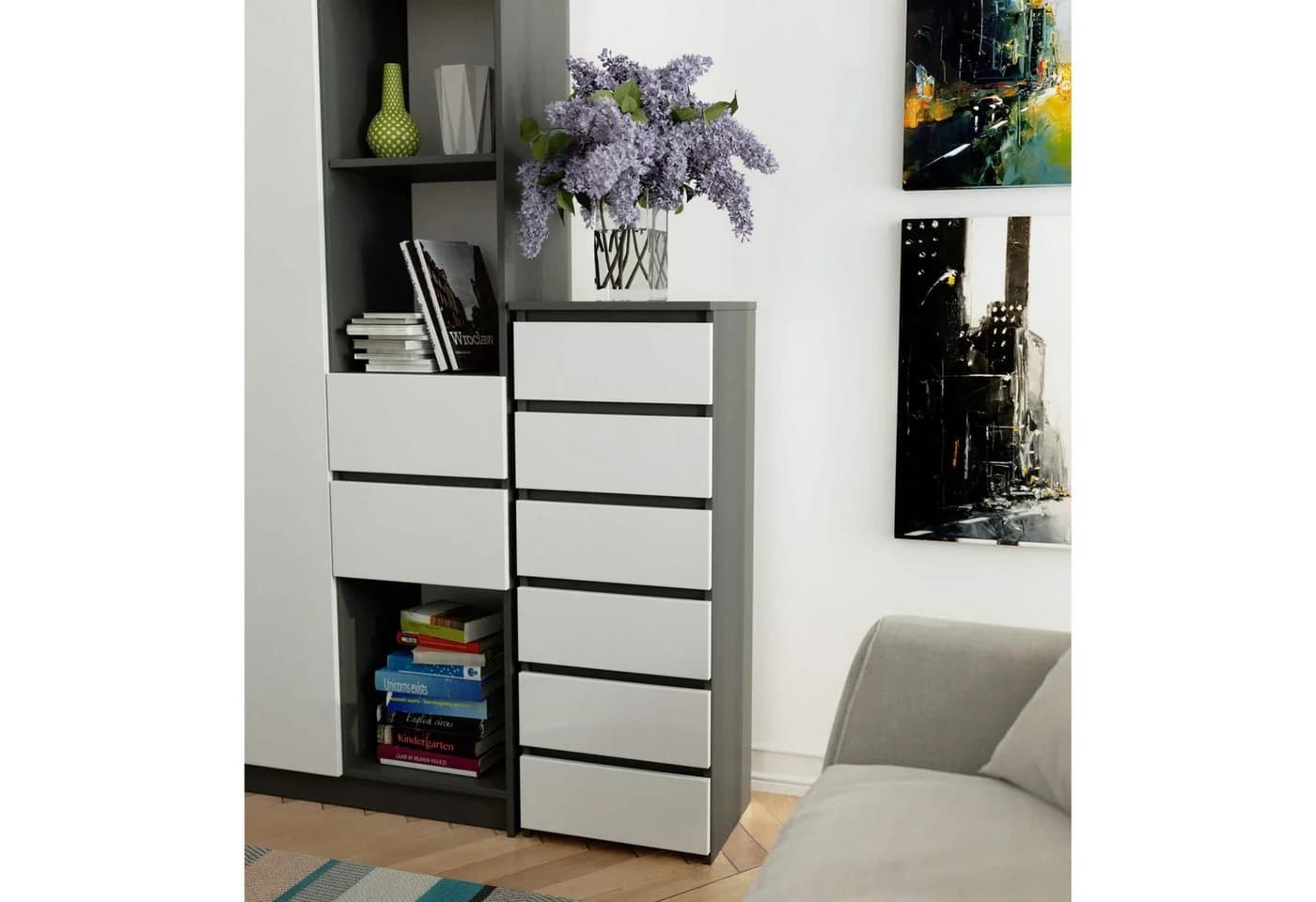 Home Collective Kommode 40 cm breit 6 Schubladen Graphit-Weiß - Bild 5