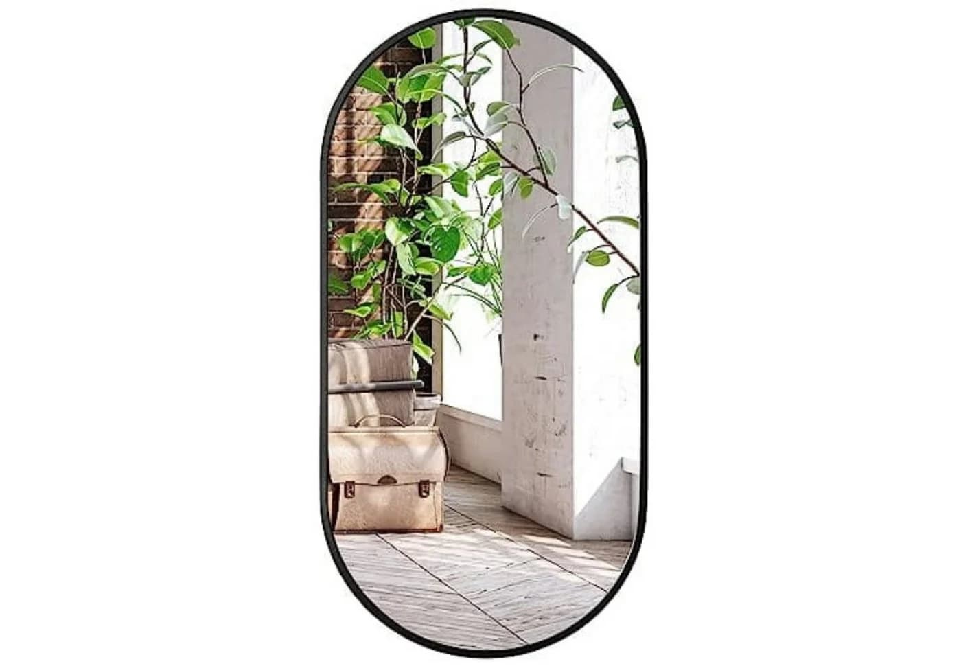 Home Collective Wandspiegel Oval Aluminiumrahmen 4mm Wasserdicht 80x40cm Schwarz - Bild 2