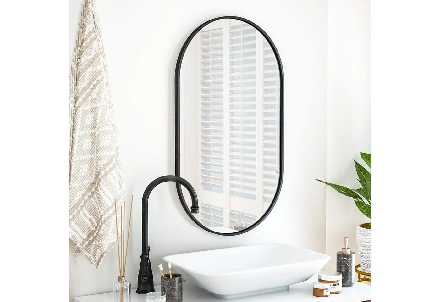 Home Collective Wandspiegel Oval Aluminiumrahmen 4mm Wasserdicht 80x40cm Schwarz - Bild 5