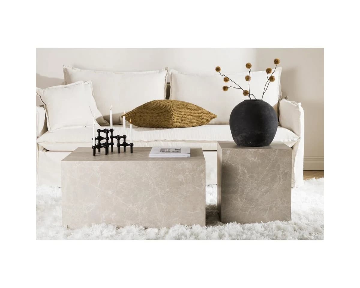 BOURGH Nachttisch VERONA Beige Marmor Optik - Bild 3