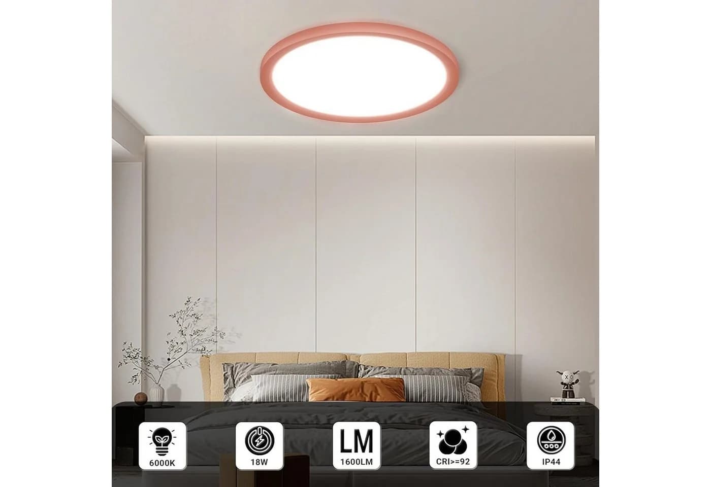 LQWELL LED Deckenleuchte Rund Rosa IP44 Wasserdicht 18W - Bild 3