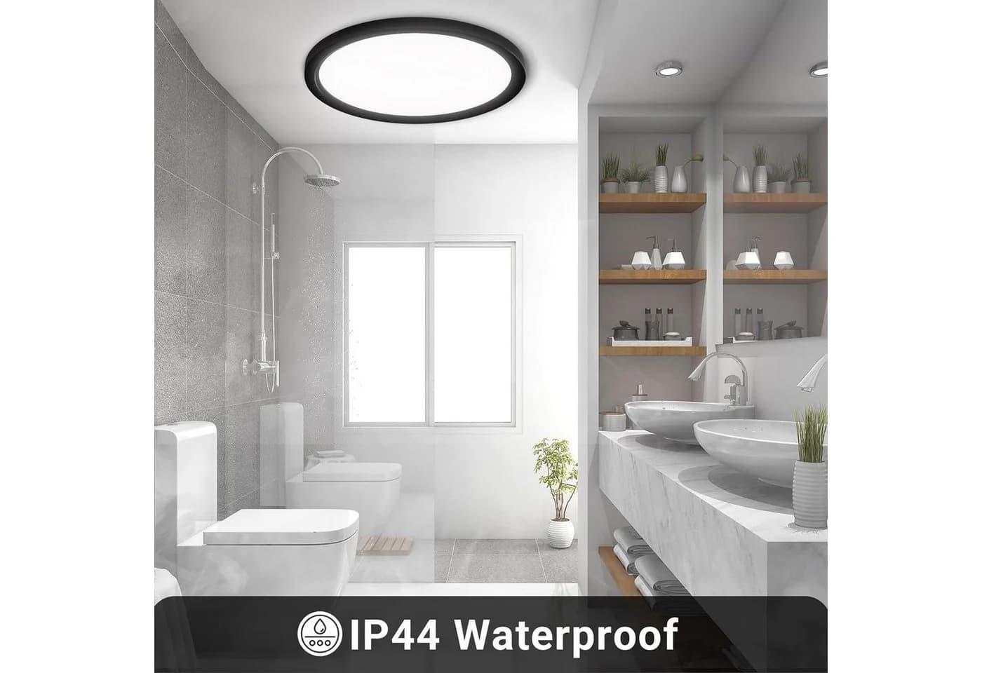 LQWELL LED Deckenleuchte Rund Schwarz IP44 Wasserdicht 18W - Bild 5