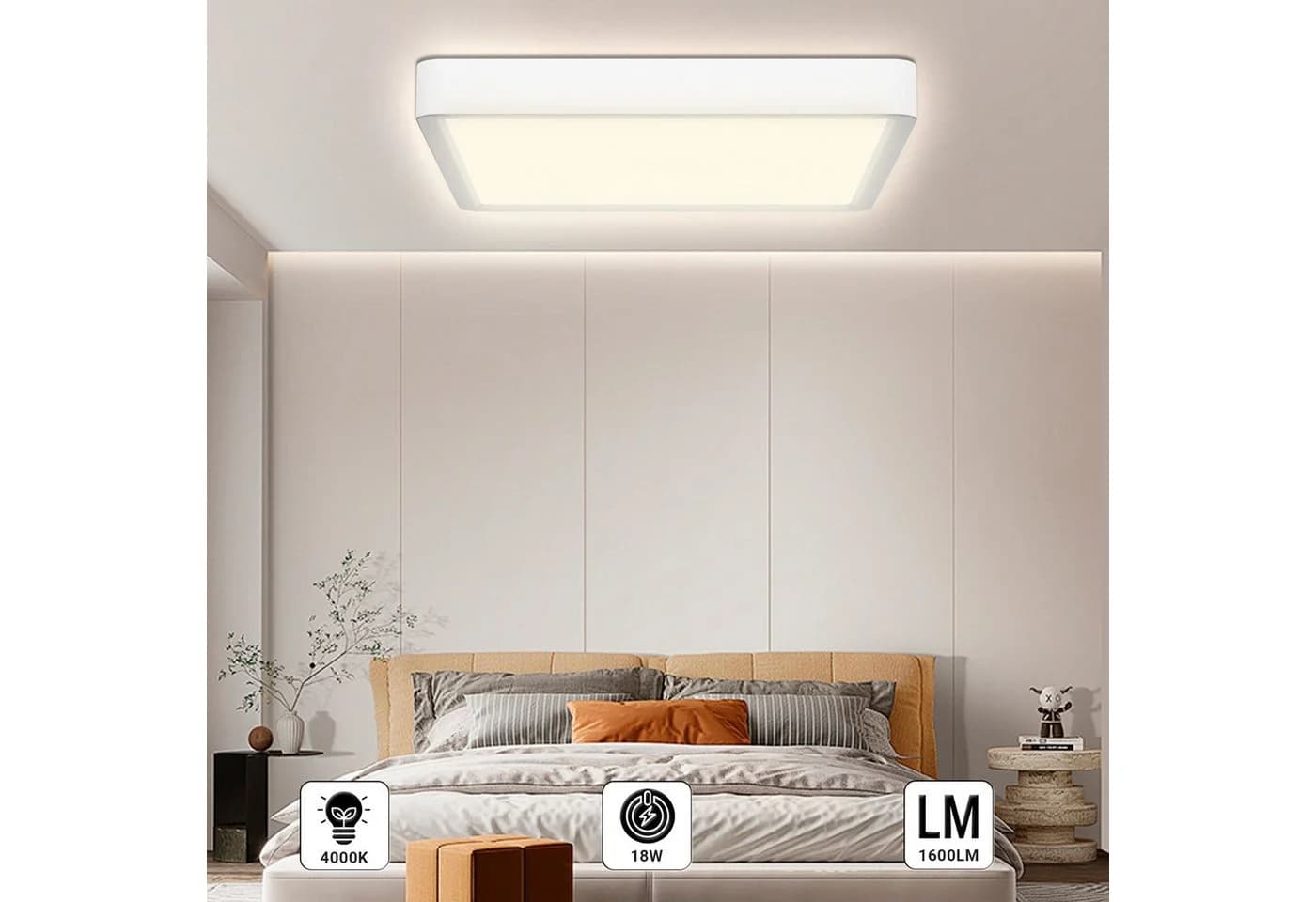 LQWELL LED Deckenleuchte Quadrat Flach 18W Tageslichtweiß Modern