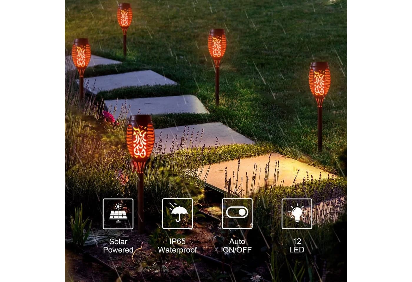 LQWELL LED Solarleuchte Fackellicht mit Flammeneffekt Gelb