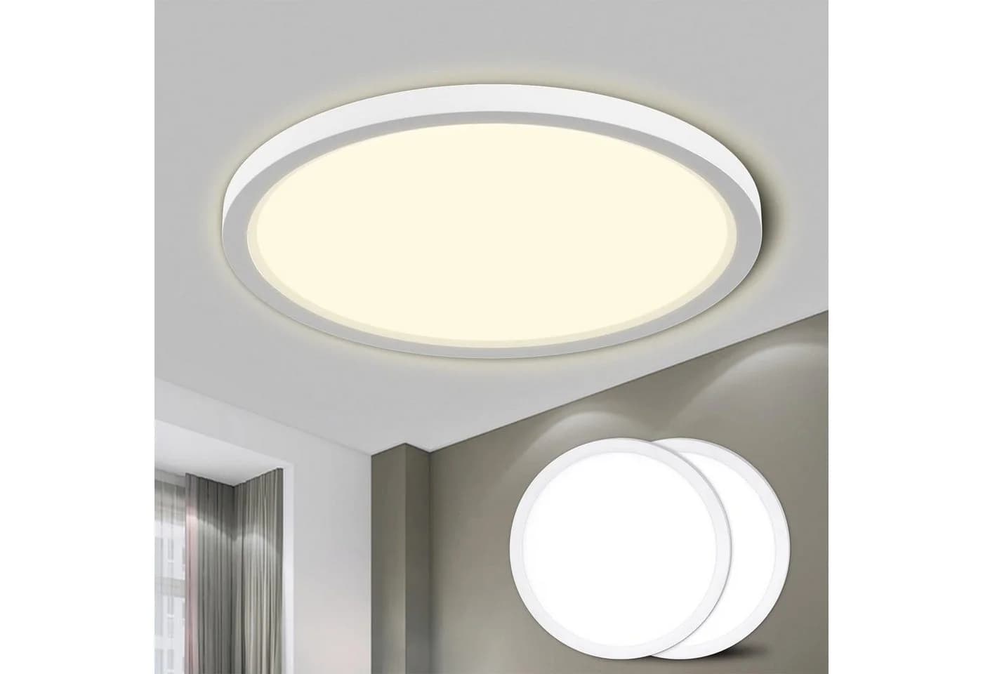 LQWELL LED Deckenleuchte Rund Flach 2 Stück 18W Neutralweiß Badlampe Modern - Bild 2