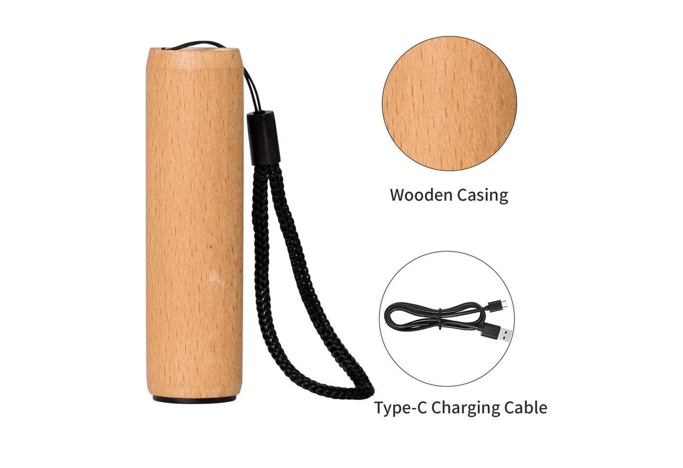 LQWELL LED Taschenlampe Mini USB C Aufladbar Aluminium Holz - Bild 4