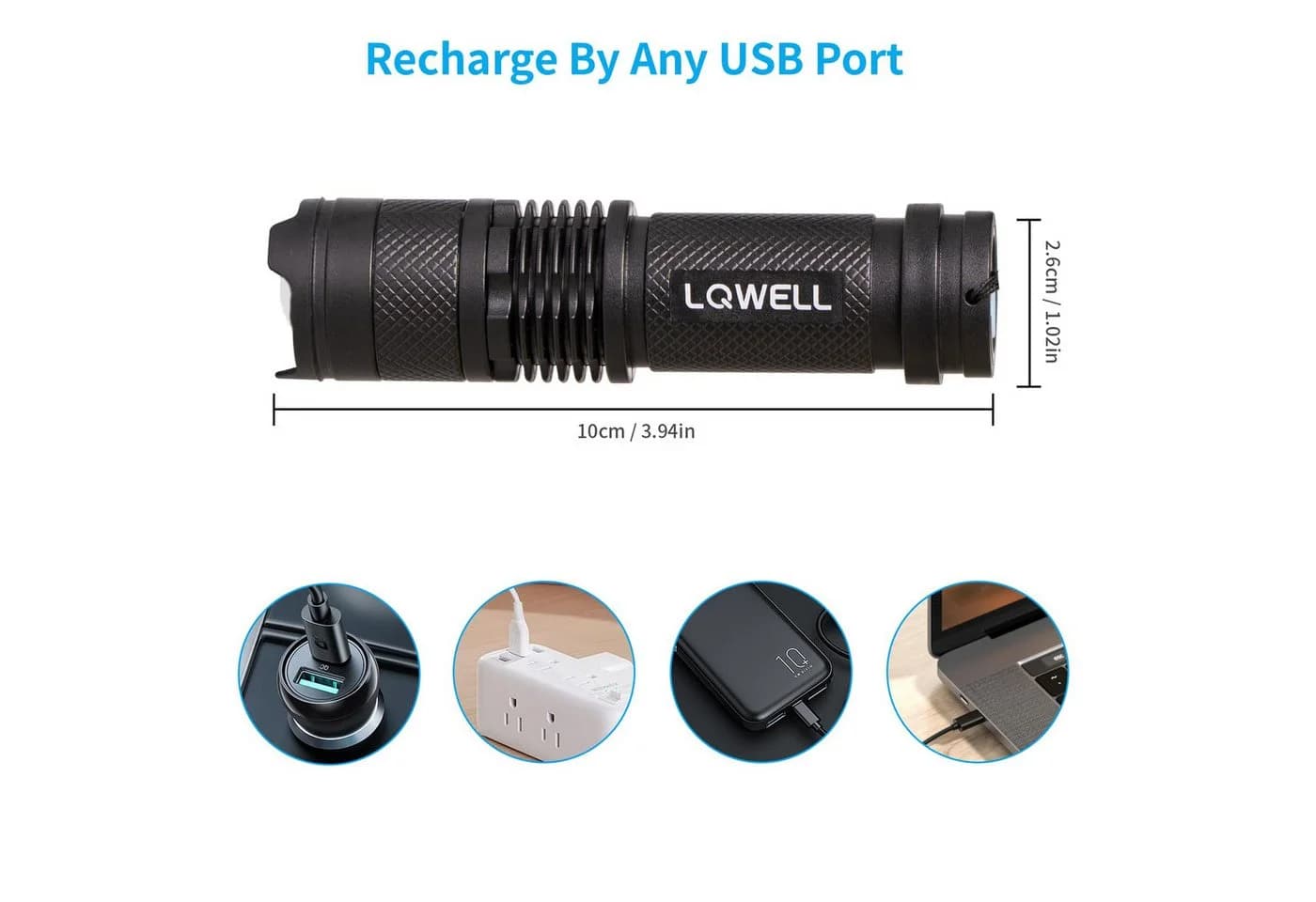 LQWELL Mini Taschenlampe LED USB C Aufladbar Zoombares Taschenlampen Klein - Bild 3
