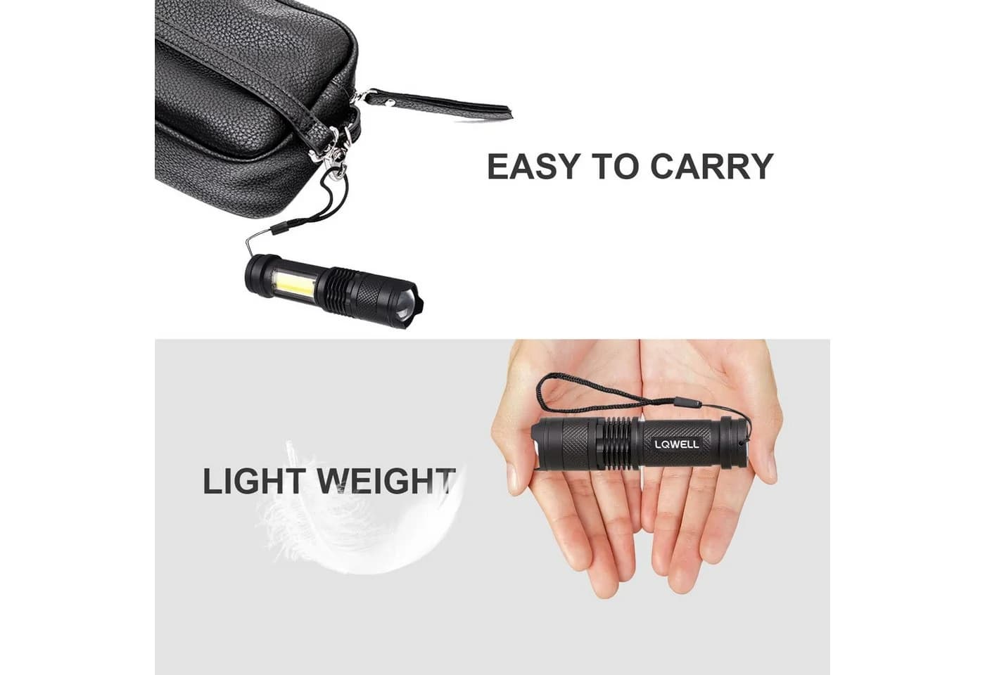 LQWELL Mini Taschenlampe LED USB C Aufladbar Zoombares Taschenlampen Klein - Bild 4